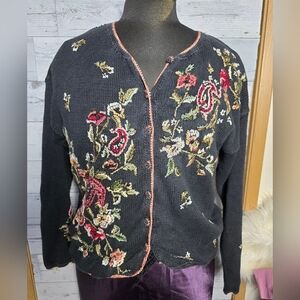 Vintage Y2K Tiara Floral Black Cardigan